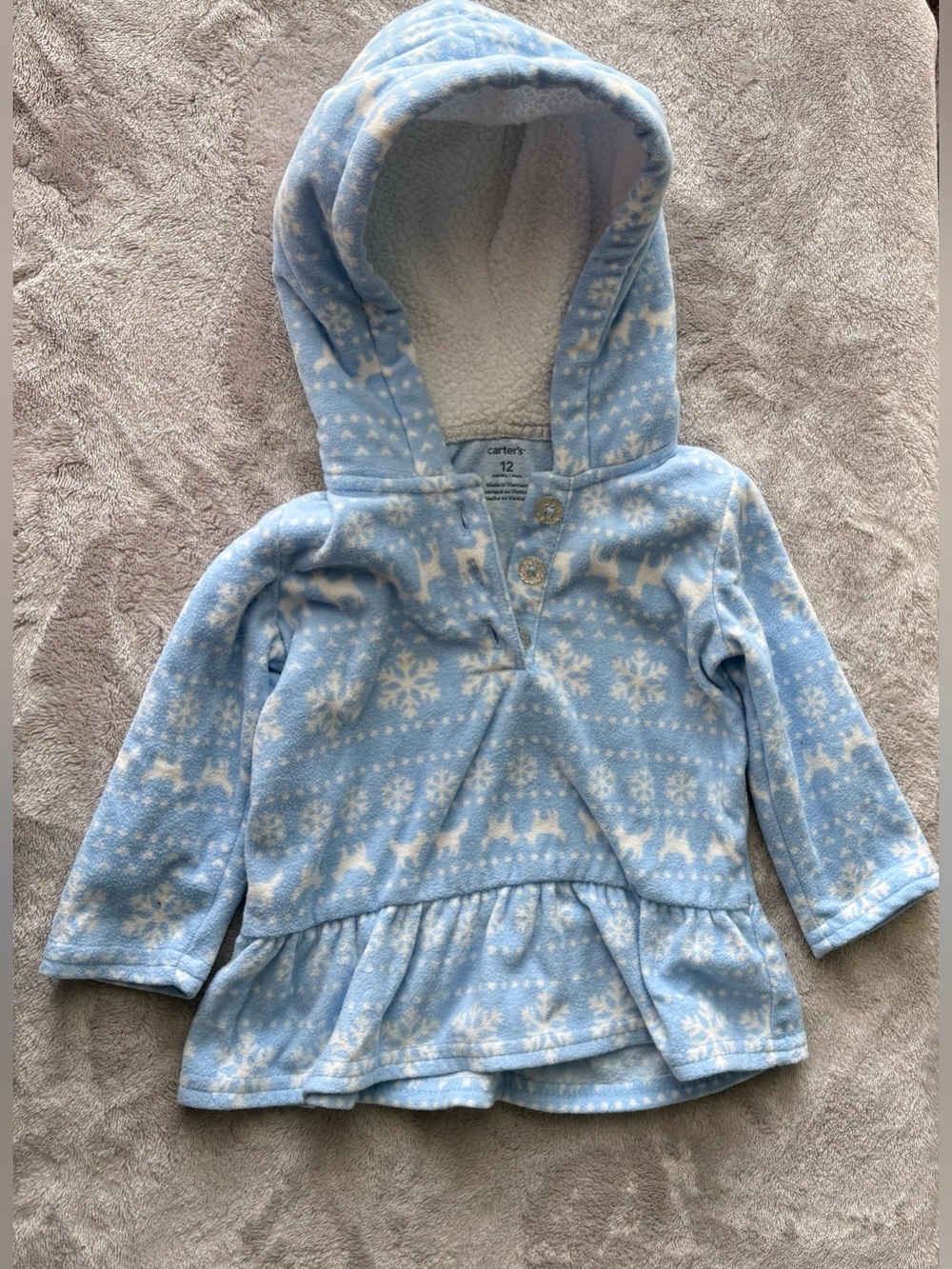 Carter's Light Blue Hooded Fleece Peplum Pullover with Snowflake Print